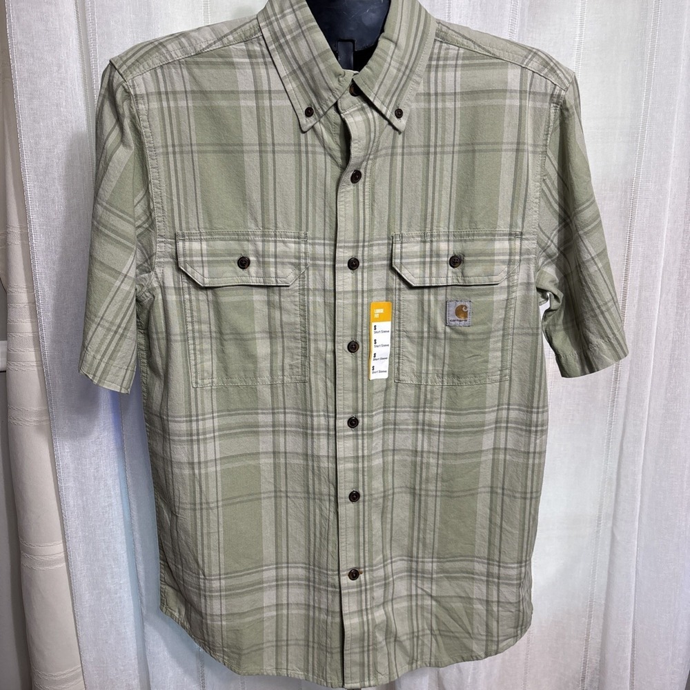 CARHARTT MENS S/S LOOSE FIT MIDWEIGHT S/S GREEN PLAID SHIRT SIZE Small `NEW